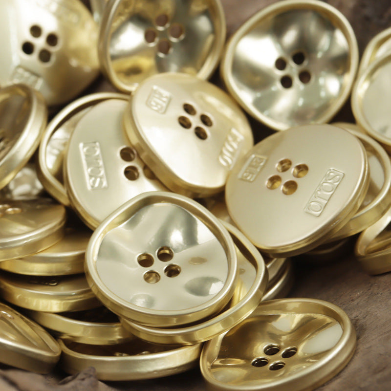Light gold four-hole metal triangle buttons, glossy faces, metal set of 10