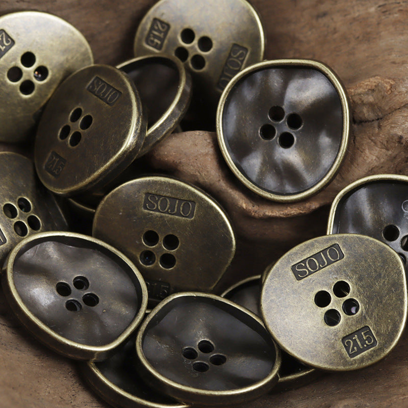 Antique bronze and dark silver four-hole metal triangle buttons, metal set of 10