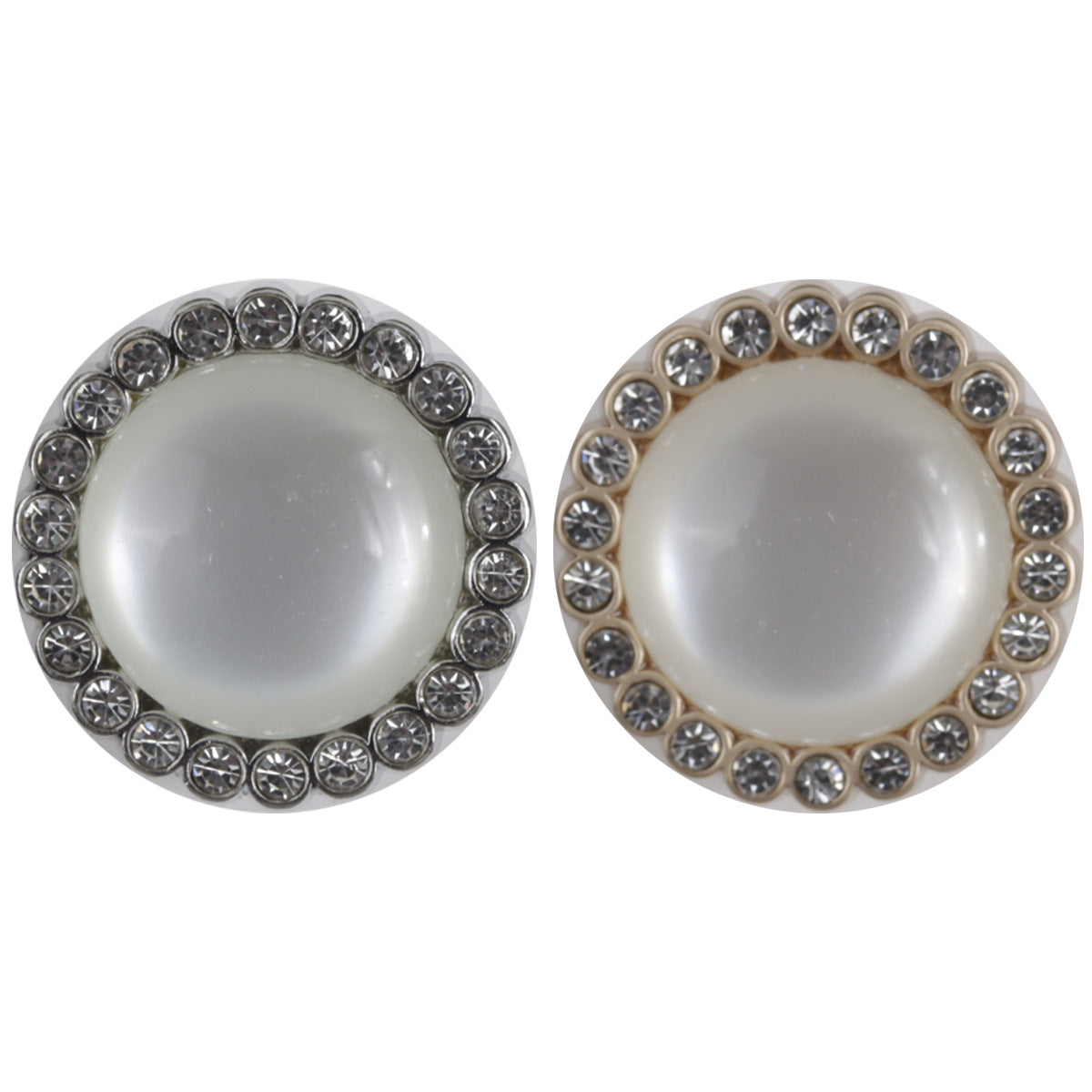 Silver metal button with diamond-edged rhinestones and white center, 10 pcs