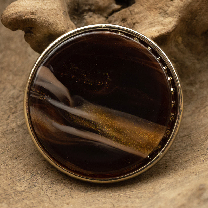 Runder Glasknopf mit Metallschaft, coffee/braun mit goldener Schimmerzone