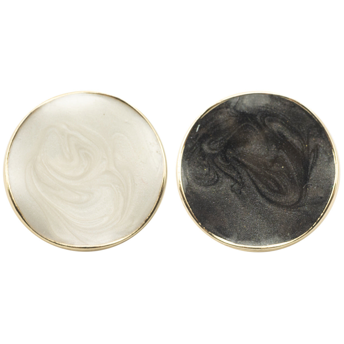 Curved pearl coat buttons with gold edge, white & black, 10pcs set