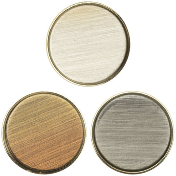 15–25 mm gradient resin & metal buttons, front view in gray and orange/brown