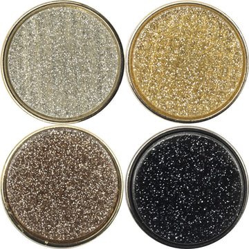 Round resin-faced metal buttons, silver glitter top with pearl-lustre finish, 5pcs