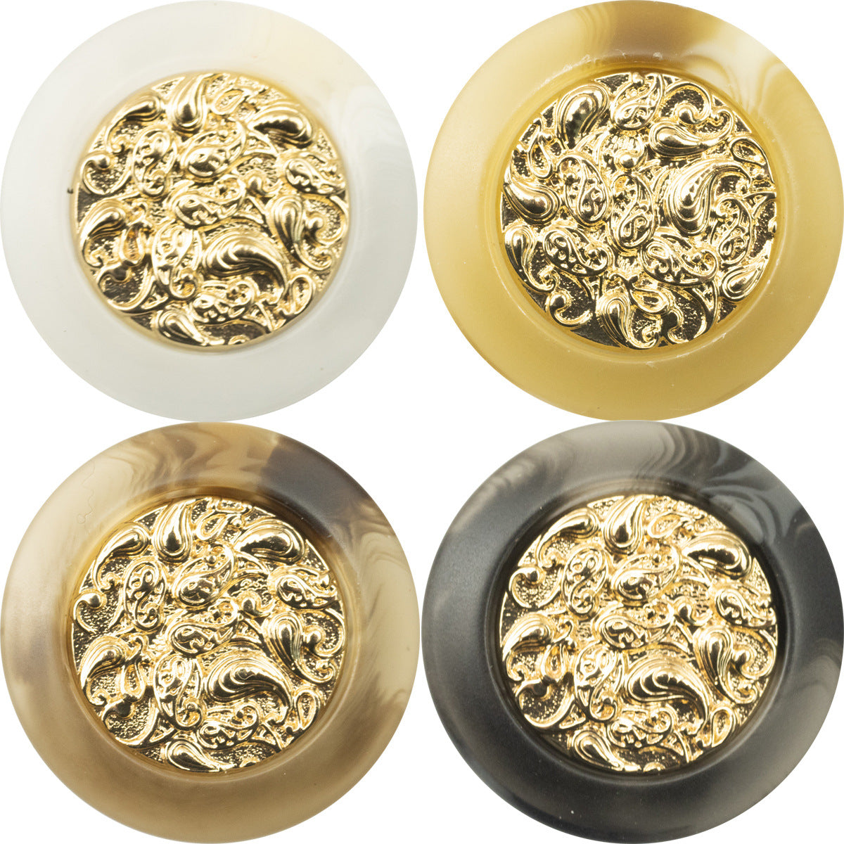 Chinese-style golden cloud resin metal buttons, white/black/light khaki/deep khaki (set of 10)