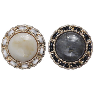 Vintage chain-lace cat's eye buttons: beige pearl and gray stone, metal settings
