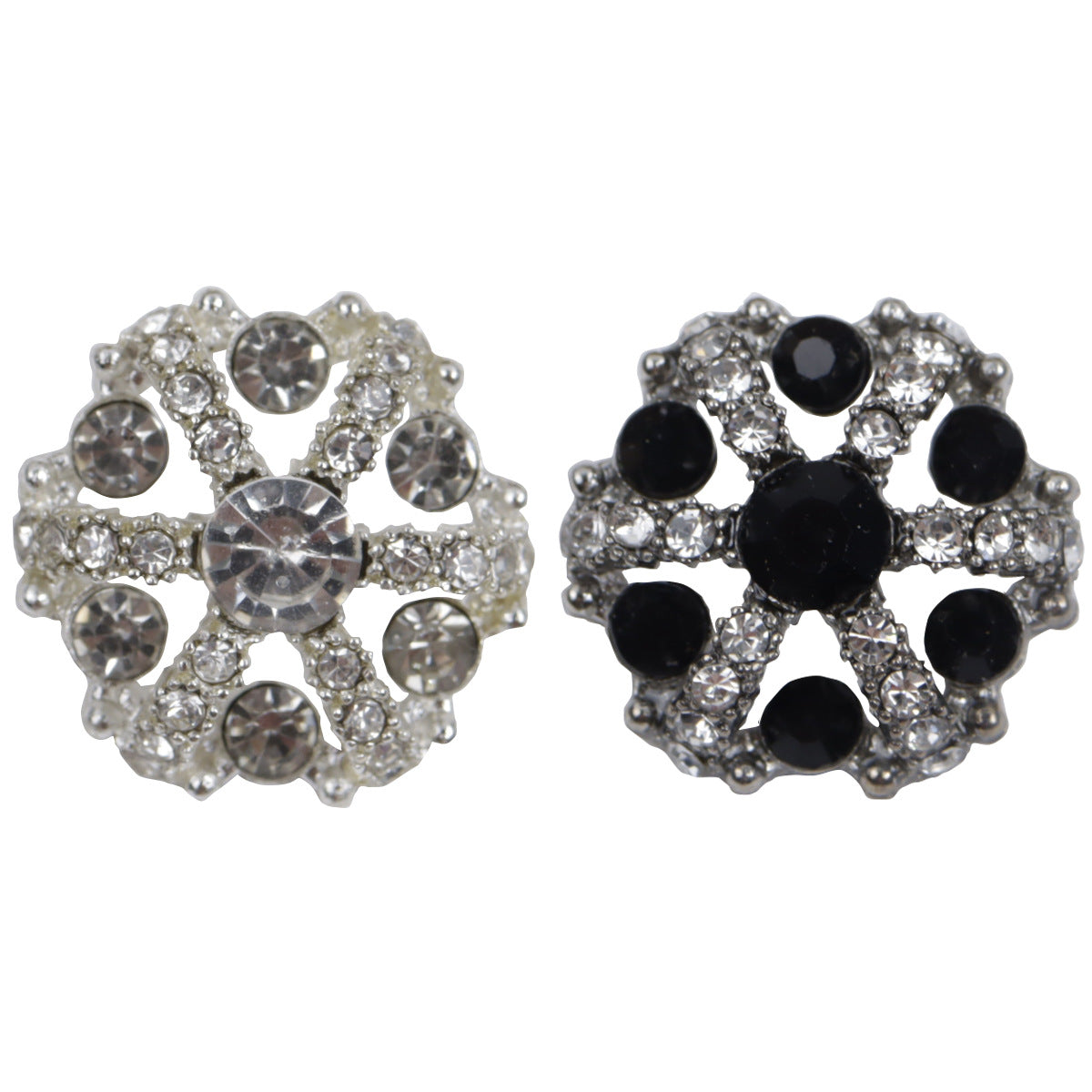 Irregular snowflake rhinestone inlaid metal buttons, white and black (set of 10)