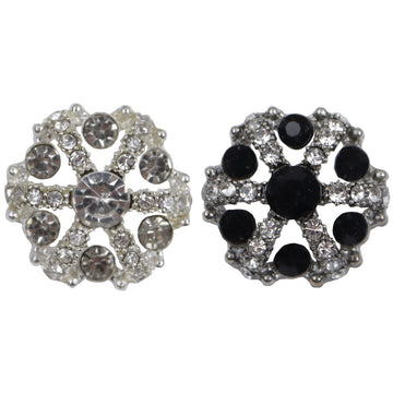 Irregular snowflake rhinestone inlaid metal buttons, white and black (set of 10)