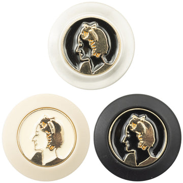 Retro portrait resin buttons (3): beige, black, transparent, gold metal shank