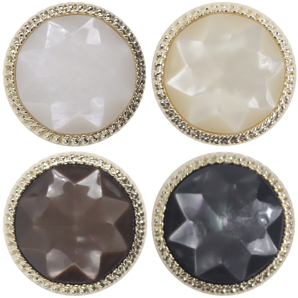 Goldene Spitzenkante Resin-Diamantknöpfe 18–23 mm, weiß, khaki, braun, schwarz (4er)