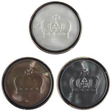 Resin crown pattern buttons, white brown black, gold-tone metal base (3 shown)