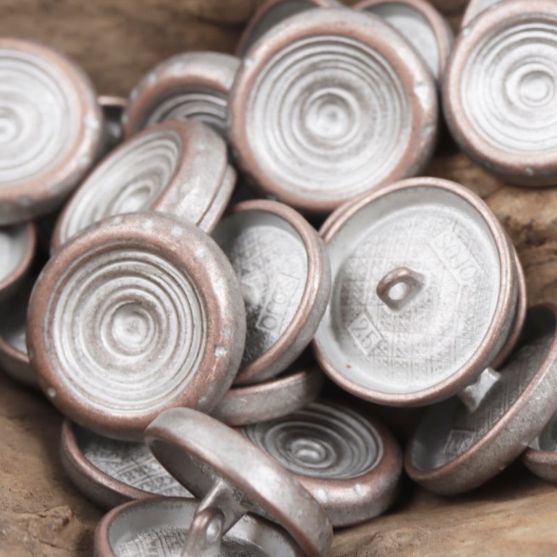 Mixed antique metal shank buttons with spiral faces and round bowl backs