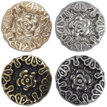 Chinese-style embossed rose metal shank buttons (gold, silver, bronze, nickel black)
