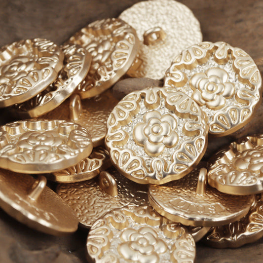 Vintage-Style Bronze Metal Button with Handle and Embossed Rose 10pcs Gold