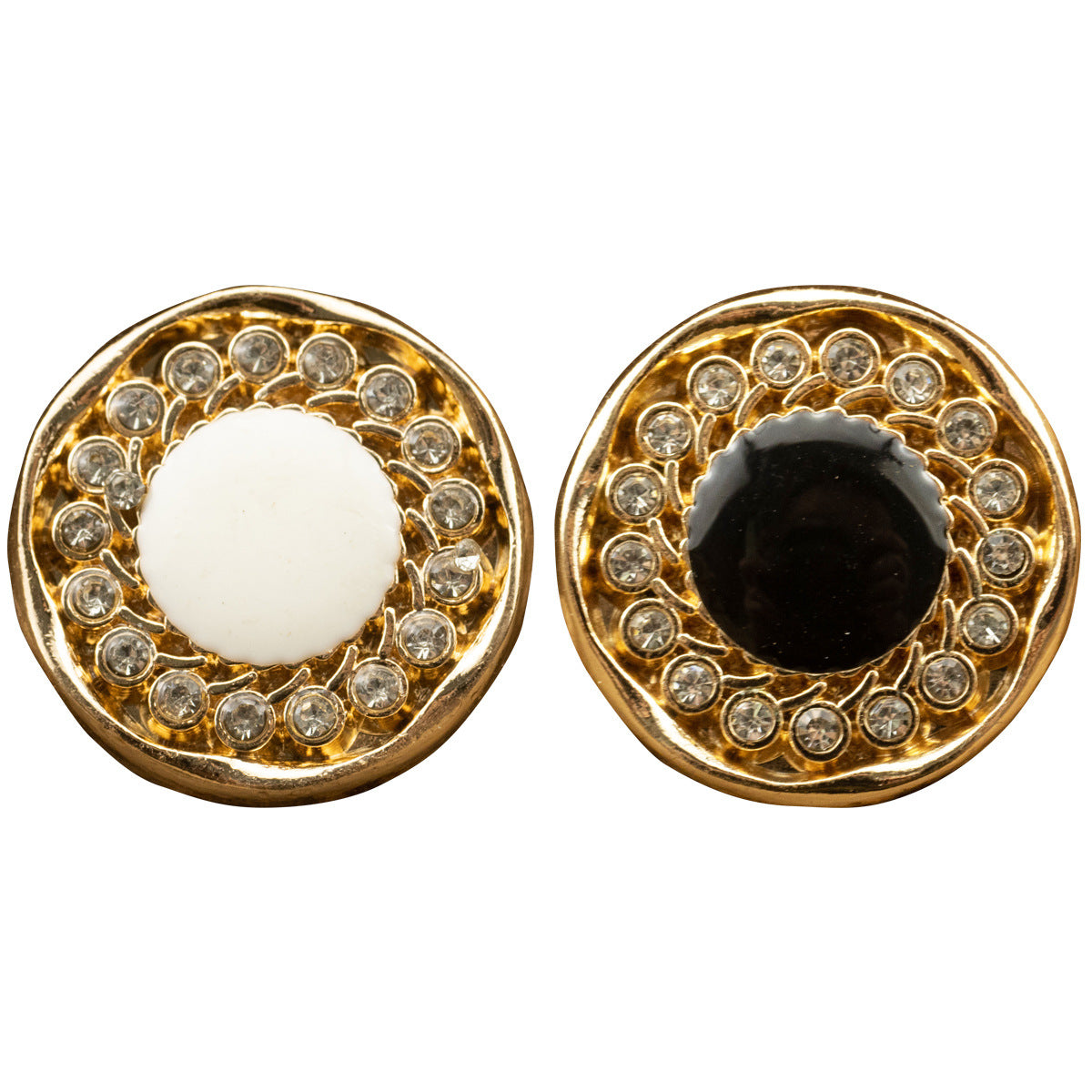 Gold metal rhinestone-dotted jacket buttons, white and black centers