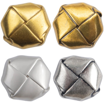 Beret-shaped gold and silver lacquered woven metal buttons, top and underside views (4pcs)