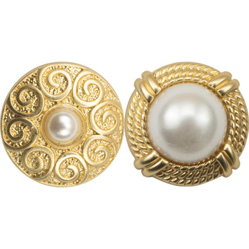25mm gold pearl metal button with ornate filigree border and central misty pearl
