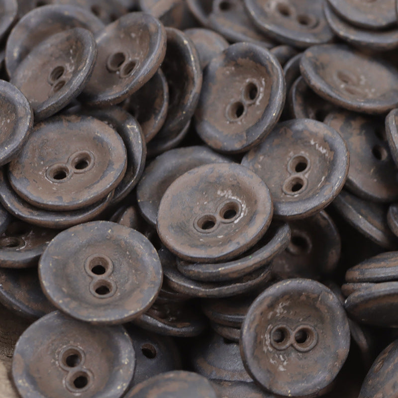 11,5-mm Metallknöpfe, schalenförmig, 2 Löcher, rostbraun-grau mit verwitterter Oberfläche