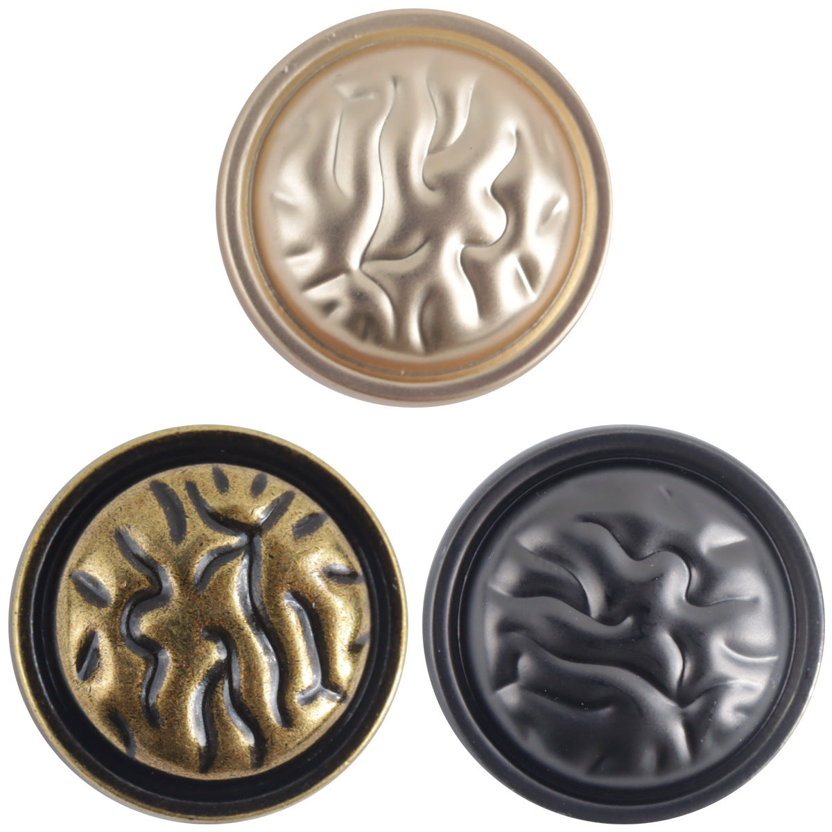 Metallknopf mit Henkel, unregelmäßige Relieftextur, gold/bronze und schwarz