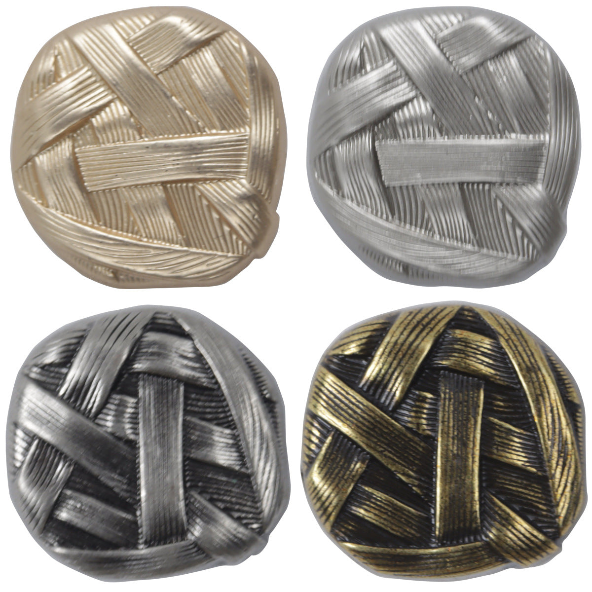 Irregular woven pattern metal buttons with shank, mixed gold and silver finishes