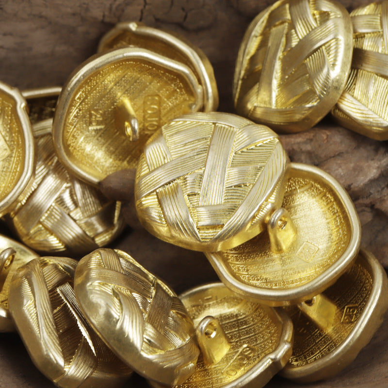 Gold metal buttons with irregular woven pattern and shank, round