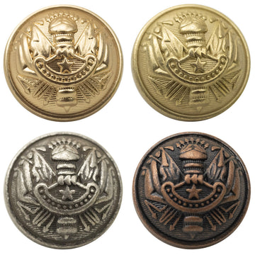 Chinesische Oper-Flag Knöpfe, Metall mit Schaft, antikfarbene runde Reliefmotive