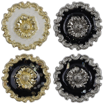 Irregular lace black glued metal button set, gold and silver base, round ornate edges