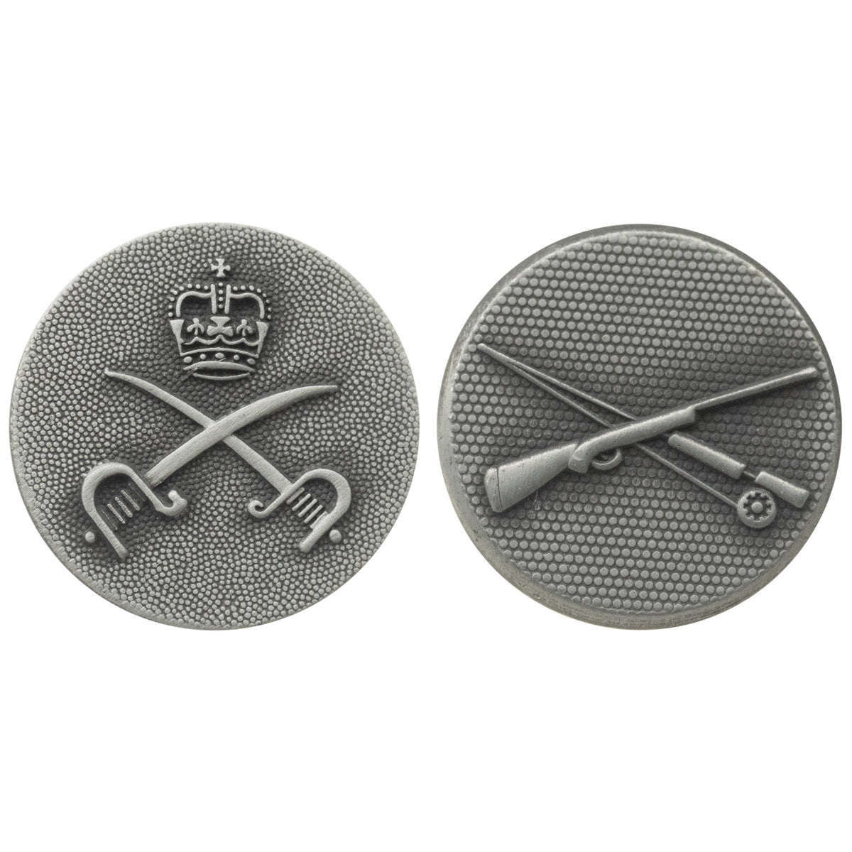 Black nickel sword hunting metal button, crown above crossed blades, front view