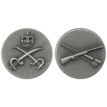Black nickel sword hunting metal button, crown above crossed blades, front view