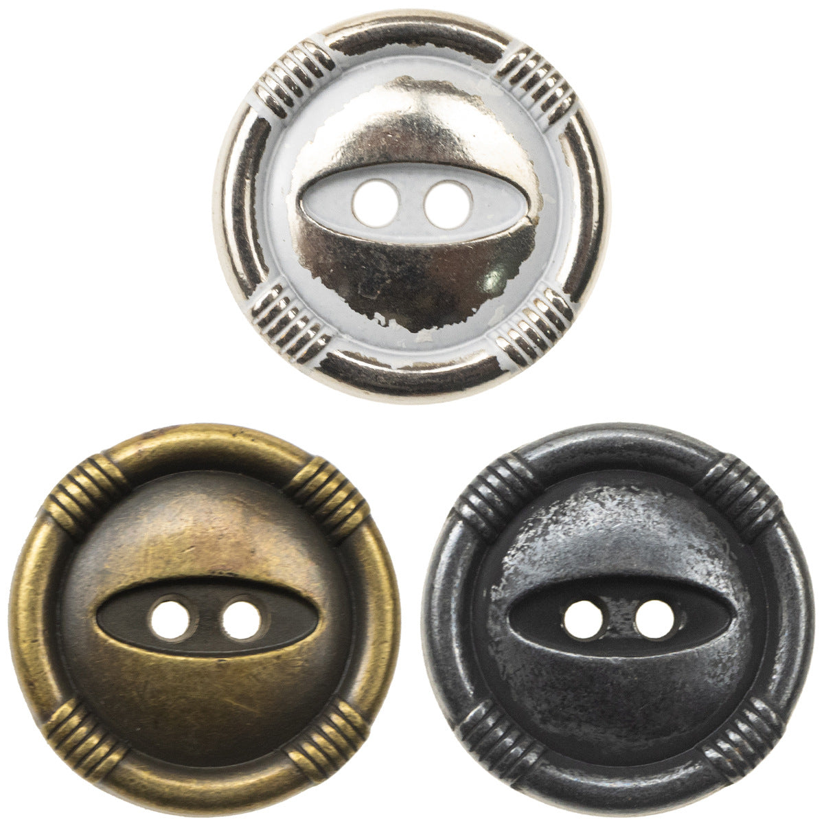Vintage cat’s eye metal buttons, bronze, white silver, and black nickel (10 pcs)