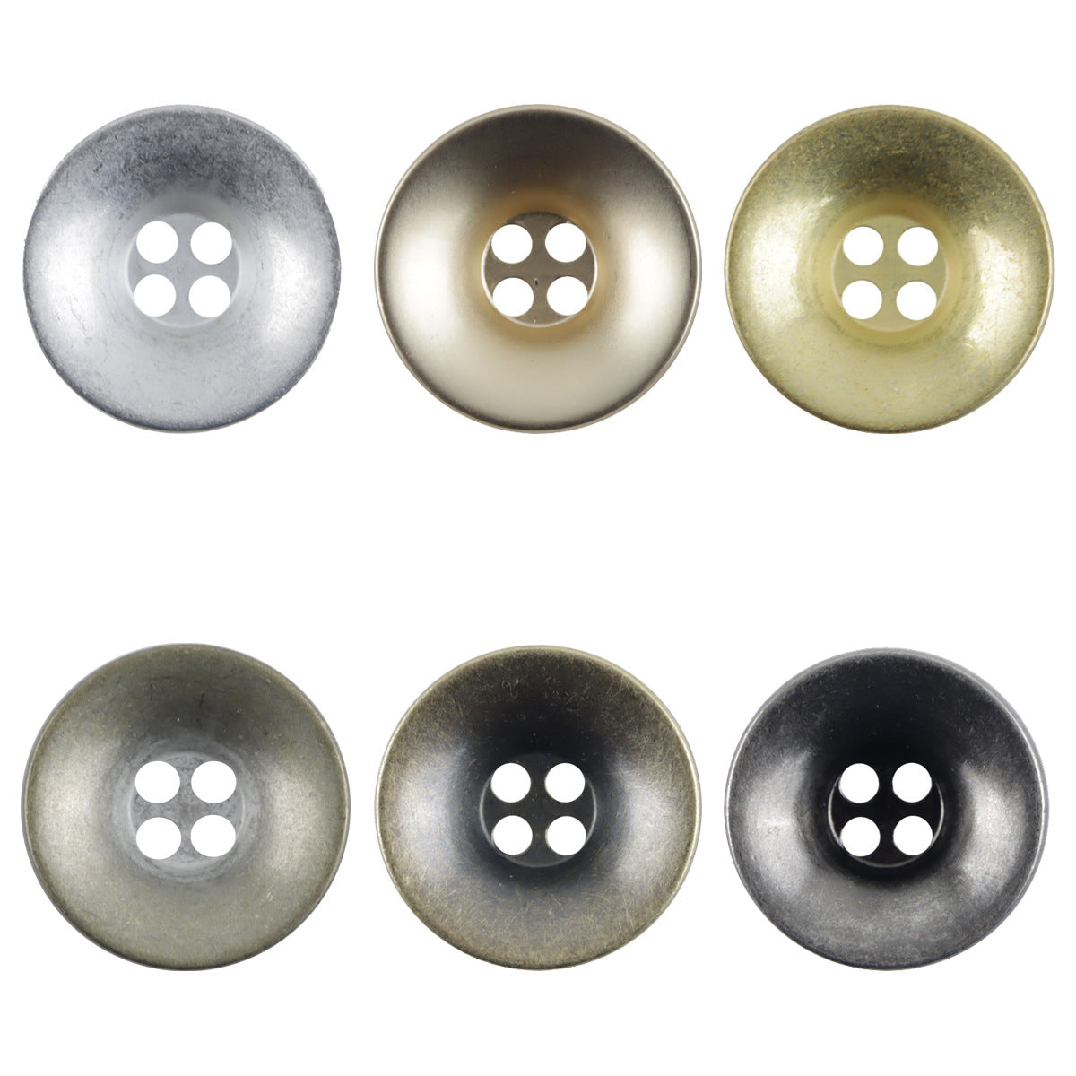 Bronze bowl-shaped metal buttons, 4-hole design, shiny metallic finish