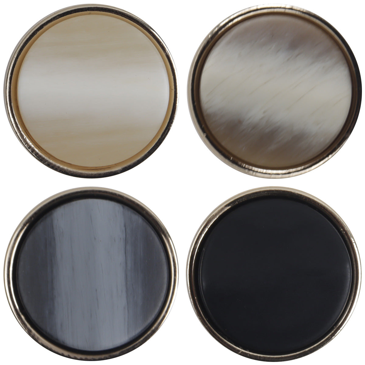 Gold-tone base shank buttons set, beige, coffee, deep gray, and black (10pcs)