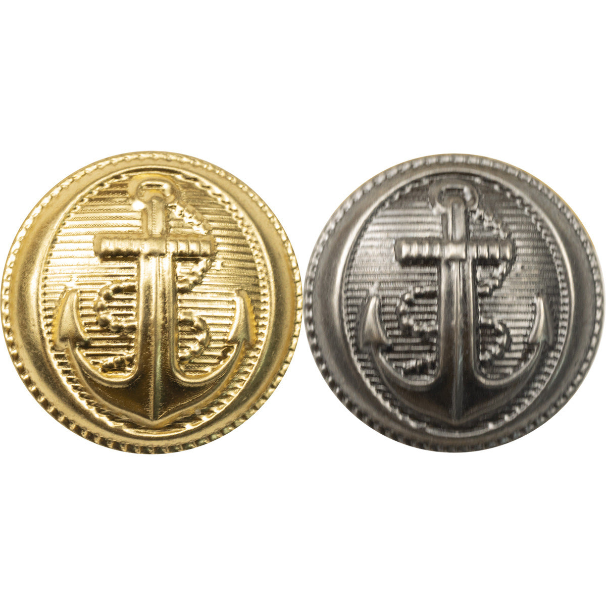 Anchor brass buttons: gold and silver fronts, 20-pack