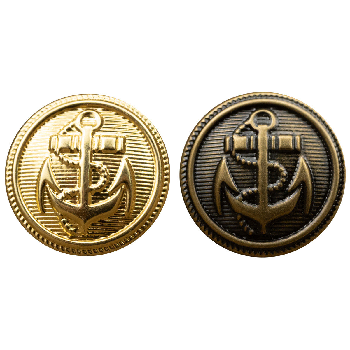 Anchor pattern metal buttons: Gold and Bronze round fronts with anchor emblem