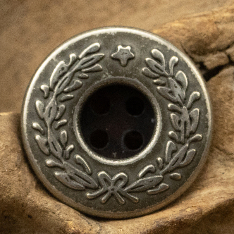 17mm laurel wreath metal button with 4 holes, black nickel finish