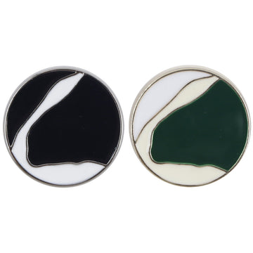 Oil-paint style buttons: green, black & white enamel, silver-toned metal, set of 10