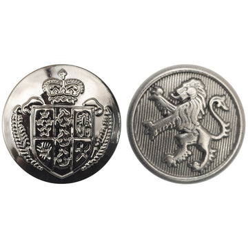 Vintage crown crest metal shank button, black nickel finish, 20mm