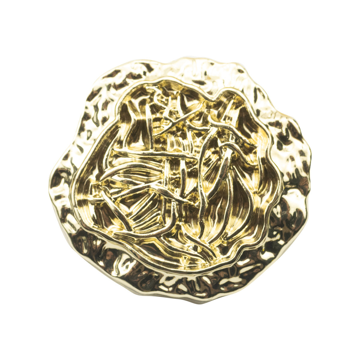 Golden polygonal metal button with ornate embossed pattern, 18/23mm