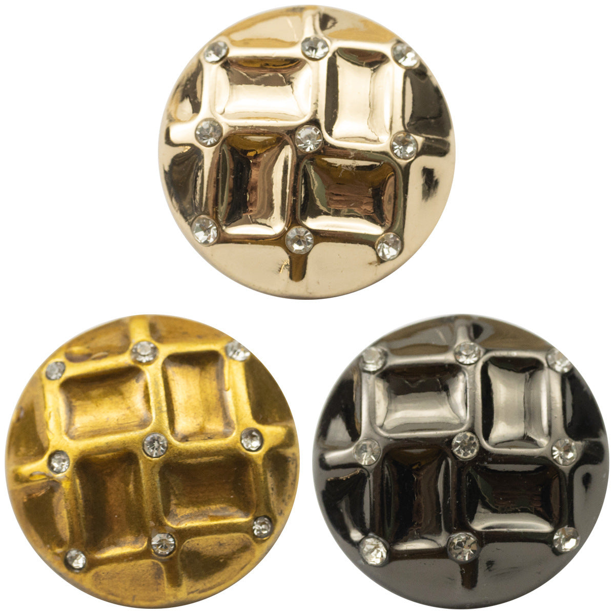 Diamond woven metal button, rose gold finish with rhinestone accents