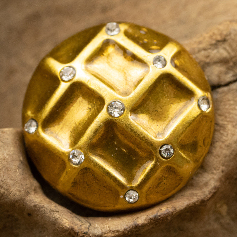 Gold diamond woven metal button with crystal-like rhinestones
