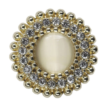 Light gold lace metal button with faux pearl center, crystal rhinestones and shank