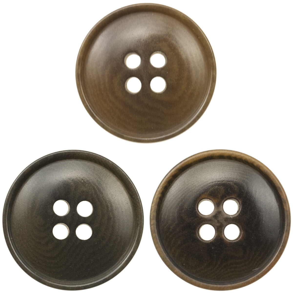 Vintage dark green natural 4-hole fruit buttons, round, 10-pack shown