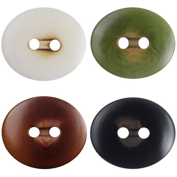 Charred two-hole oval corozo buttons in beige and green, 10pcs