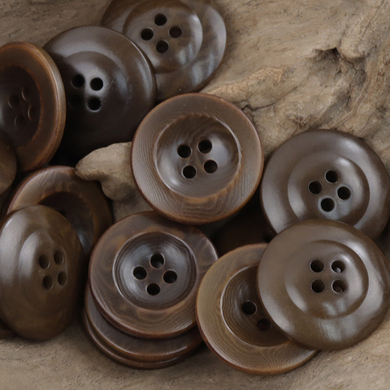 Palm nut corozo buttons, 4-hole, mixed dark brown and smoky gray tones