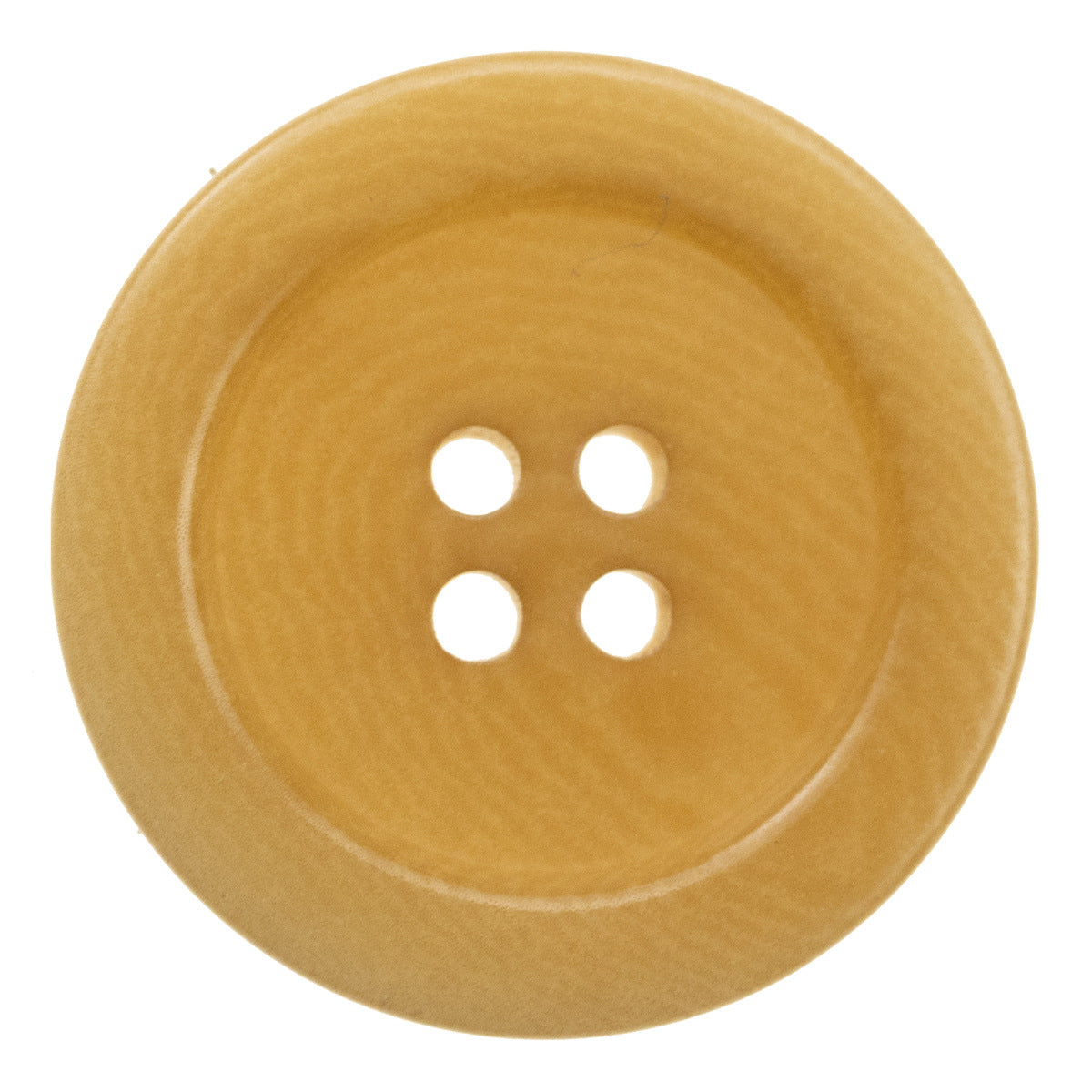Light yellow 4-hole fruit button, smooth round face with four stitching holes