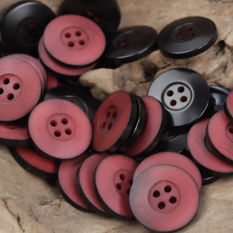 Matte rose and dark red fruit buttons with four holes, 10 pcs