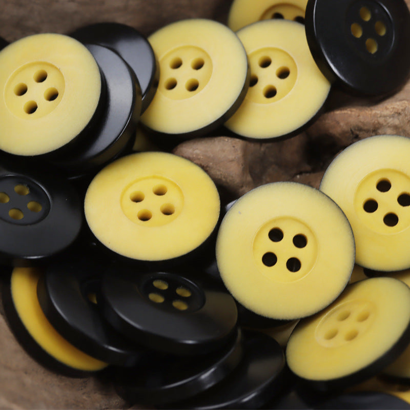 Matte yellow fruit buttons with four holes, 10 pcs