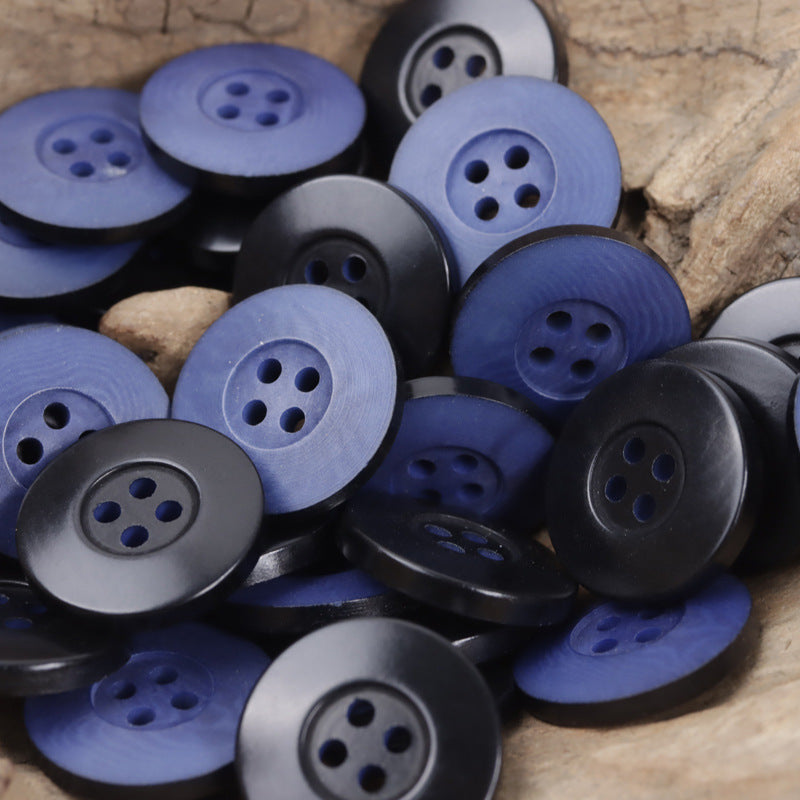 Matte blue fruit buttons with four holes, dark backs, 10 pcs