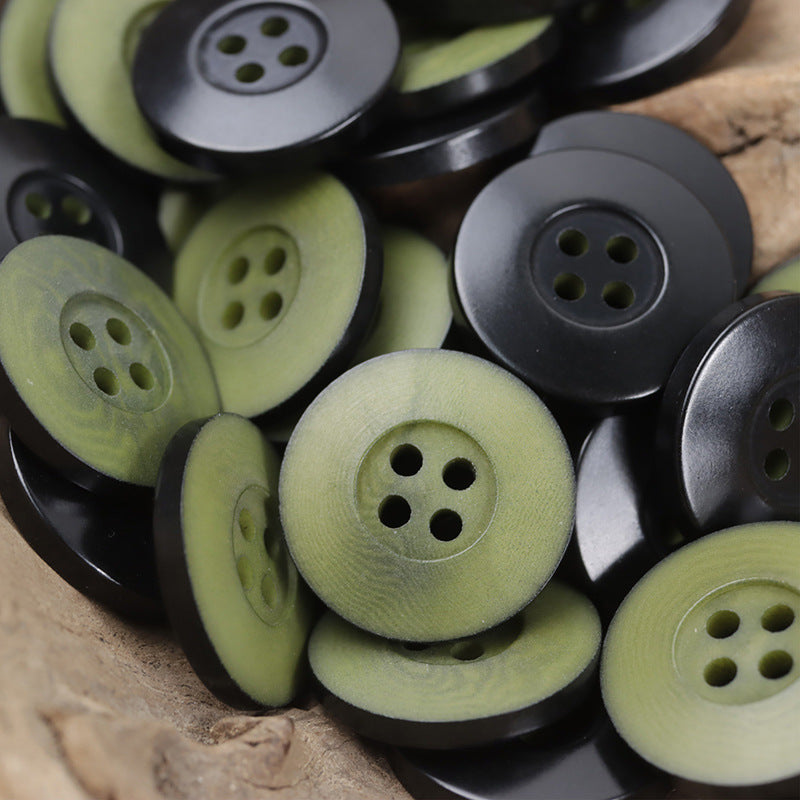 Matte green fruit buttons with four holes, dark backs, 10 pcs