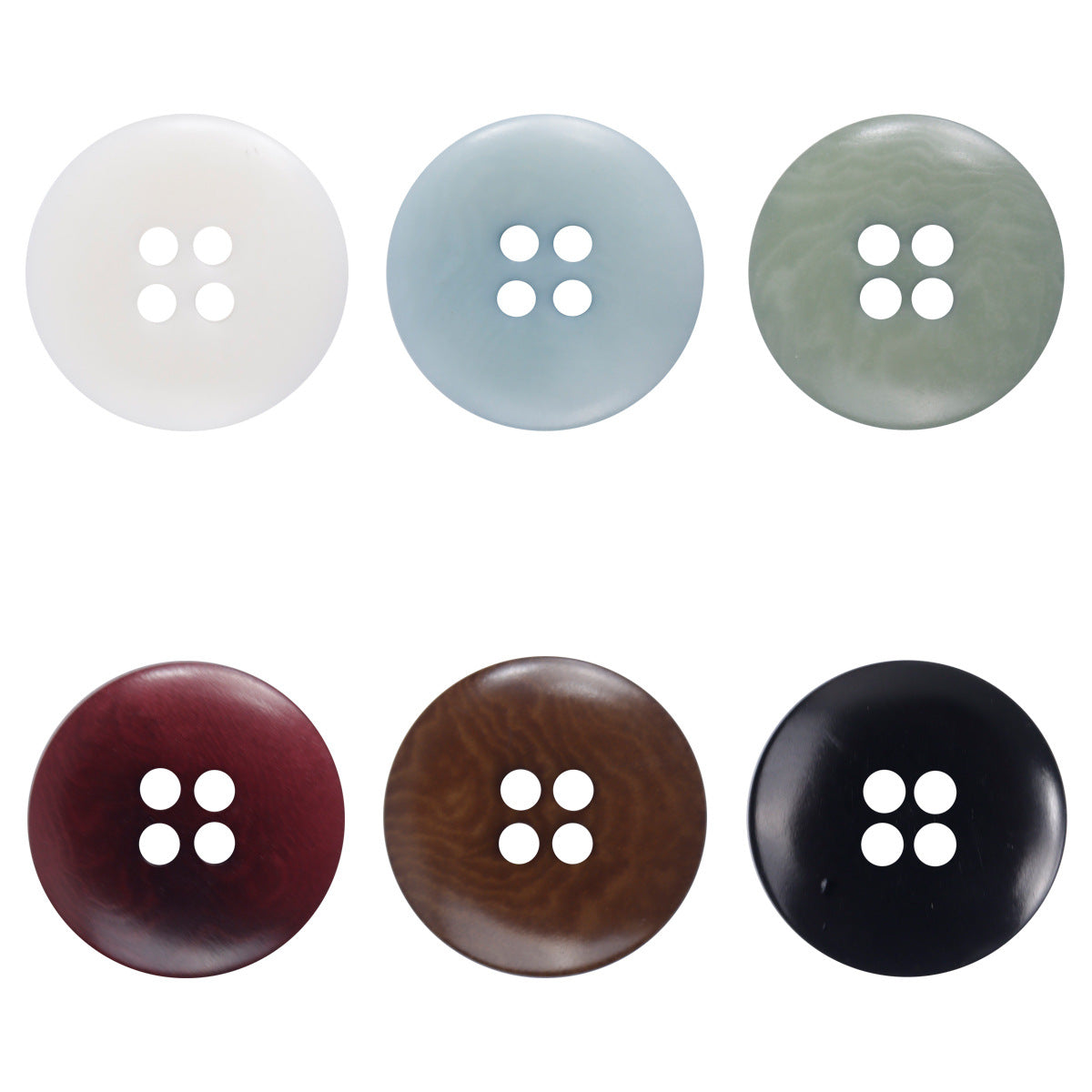 Natural palm fruit buttons 30er Pack, 4-Loch, weiß, hellblau, grün-grau