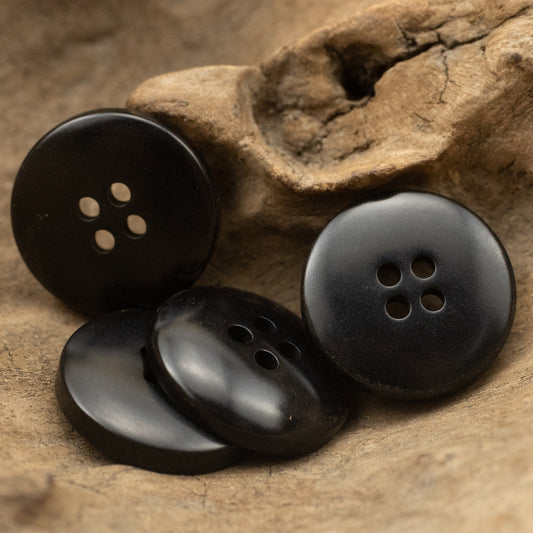 Vintage Solid Black Sustainable Tagut Nut Coroza Buttons 24 Pack